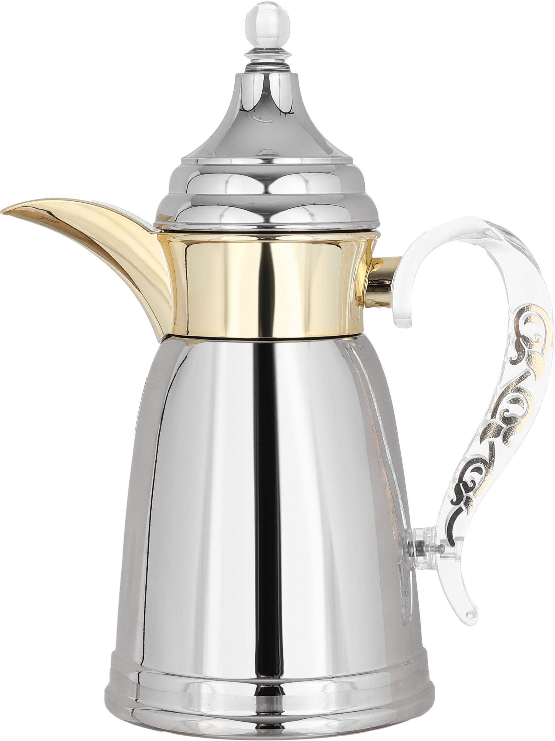 Dallah Tamim 8 Al Saif Gallery thermos, 0.35 litres, transparent handle, steel inner case, steel outer case - silver gold product image