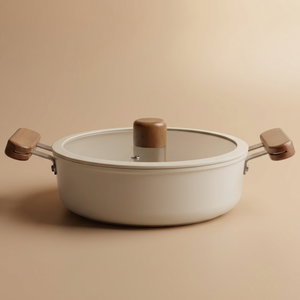 Tornado Ceramic Cooking Pot, 22 cm, Glass Lid - Beige product image