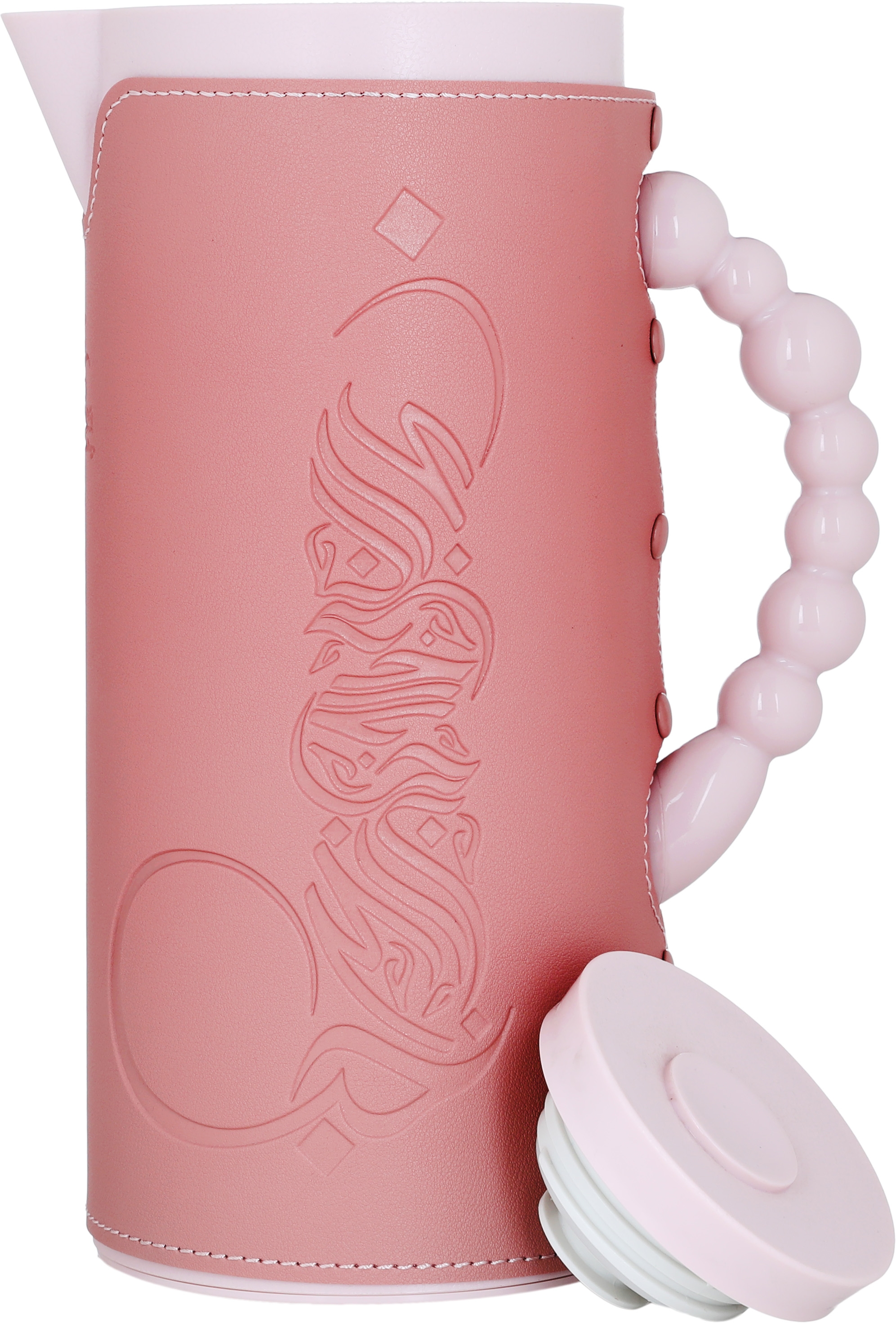 Al Saif Gallery Royal 7 glass thermos, 1 liter, with leather cover, glass inner case, plastic outer body - pink product image 2