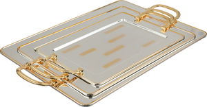 Al Saif Gallery Steel Serving Set, 3 Pieces, Gold Handle - Silver Gold product image