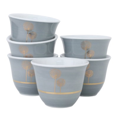 Al Saif Gallery Porcelain Arabic Coffee Cups Set, 12 Pieces - Golden Gray product image 2