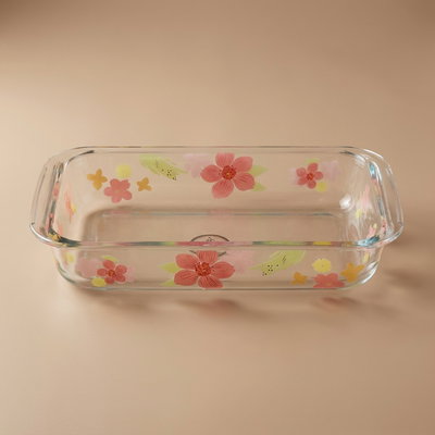 صينية فرن زجاج السيف غاليري، 26×15×5 سم، 1 لتر، نقش ورد - شفاف وردي product image 1