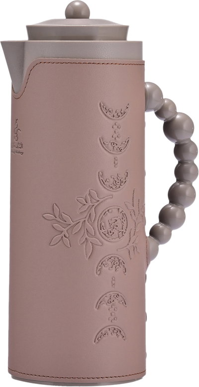 Al Saif Gallery Royal 7T thermos, 1 liter, leather covered, moon pattern, glass inner shell, plastic outer shell - Cappuccino product image 2