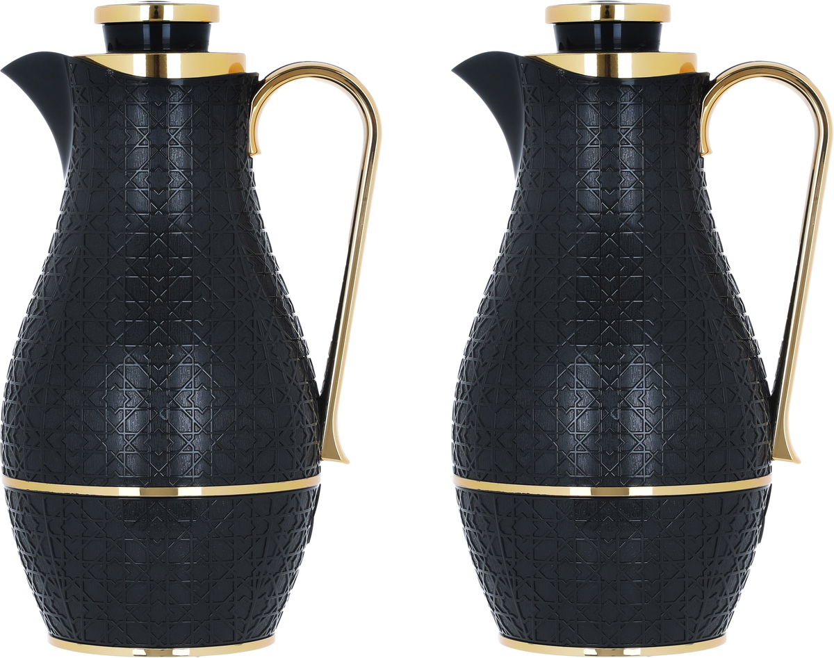 Al Saif Gallery Hessa thermos set, 1 liter, thermal glass inner shell, plastic outer shell - black and gold product image