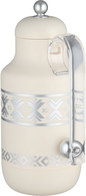 Al Saif Gallery Kkozami Thermos, 1 Liter, Glass Interior, Transparent Handle, Push-Button Lid - Cream Silver product image 2