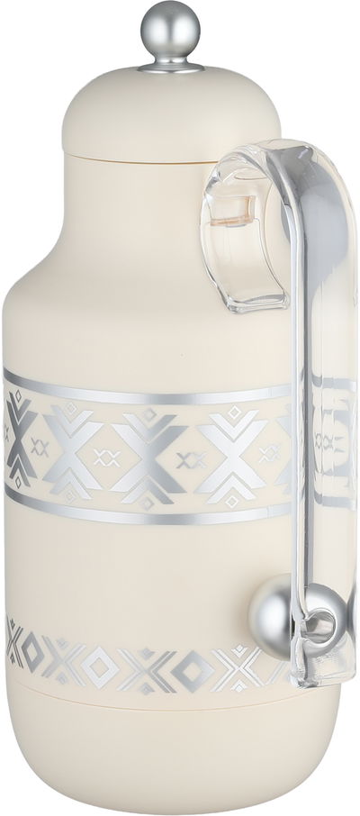 Al Saif Gallery Kkozami Thermos, 1 Liter, Glass Interior, Transparent Handle, Push-Button Lid - Cream Silver product image 2
