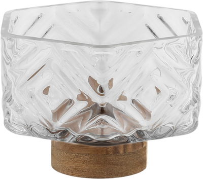Al Saif Gallery Glass Serving Bowl, 13.5x13.5x9 cm, Wooden Base - Wooden Glass product image 2
