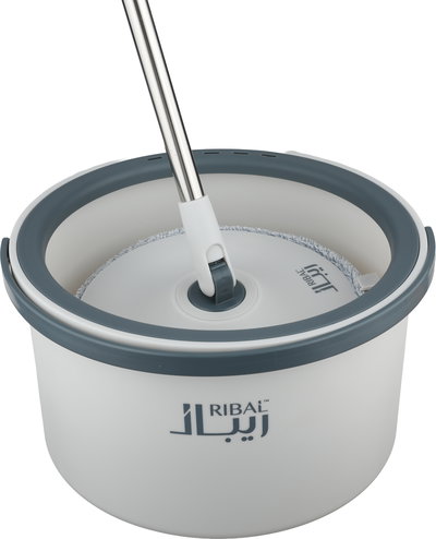 طقم ممسحة أرضيات ريبال ماجيك، دائري، عصا استيل 120 سم، 2 فرشاه تنظيف - أبيض رمادي product image 2