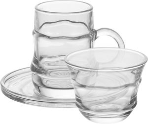 طقم فناجين وبيالات مع صحون زجاج، 18 قطعة - شفاف product image