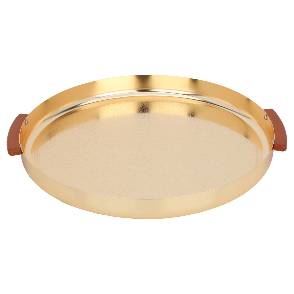 Tofariyah Steel Al Saif Gallery, 39x39x4.8 cm, engraved circular, with wooden handle - gold product image
