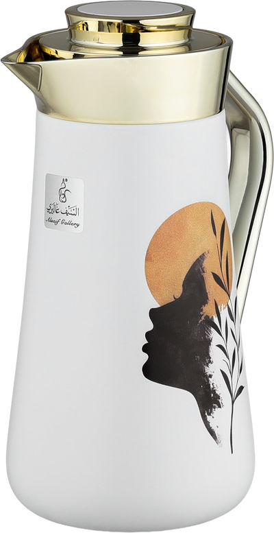 ترمس الهدا ستانلس استيل السيف غاليري، 1 لتر، يد ذهبي، ضغاط - أبيض product image 3