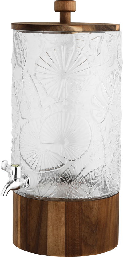 Al Saif Gallery Glass Drink Dispenser, 18.5x18.5x38 cm, Wooden Base and Lid - Transparent Wooden product image 3