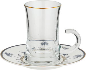 Al Saif Gallery Glass Tea Set, 13cm, 12 Pieces, Porcelain Saucers - White/Gray product image 2