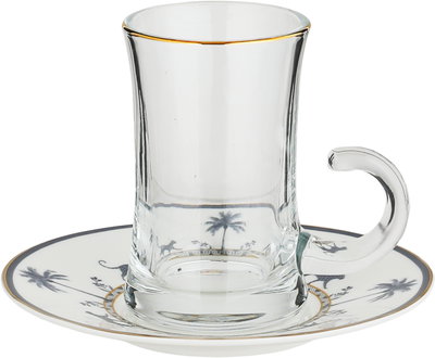 Al Saif Gallery Glass Tea Set, 13cm, 12 Pieces, Porcelain Saucers - White/Gray product image 2