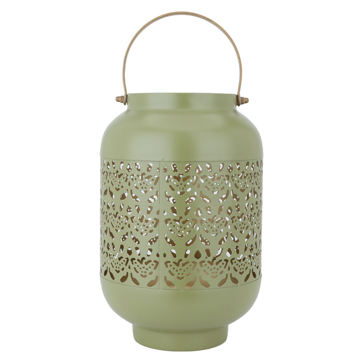 Al Saif Gallery steel candle holder with gold handle, 15 x 15 x 25 cm, large - olive product image