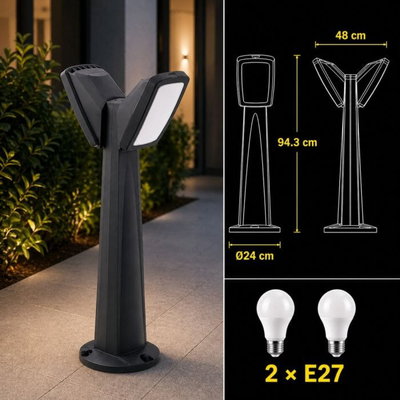 Norco Modern Double Aluminum Glass Garden Post, 95 x 16.5 cm, T5 Base - Black product image 3