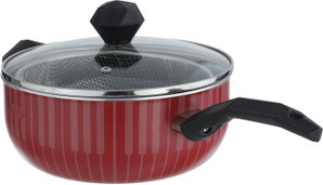 Saif Plus Teflon Frying Pan with Strainer, 22 cm, Glass Lid - Red product image 2