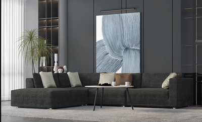 Modern L-shaped Swedish wood sofa, 270 x 210 cm, Chanel fabric - gray product image 3