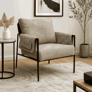 Modern Metal Chair, 85×60×60 Cm, Boucle Fabric And Foam - Cafe product image