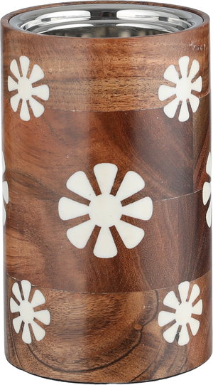 مبخرة ستانلس ستيل خشب السيف غاليري، نقش وردة، 9x9x15 سم - ابيض خشبي غامق product image