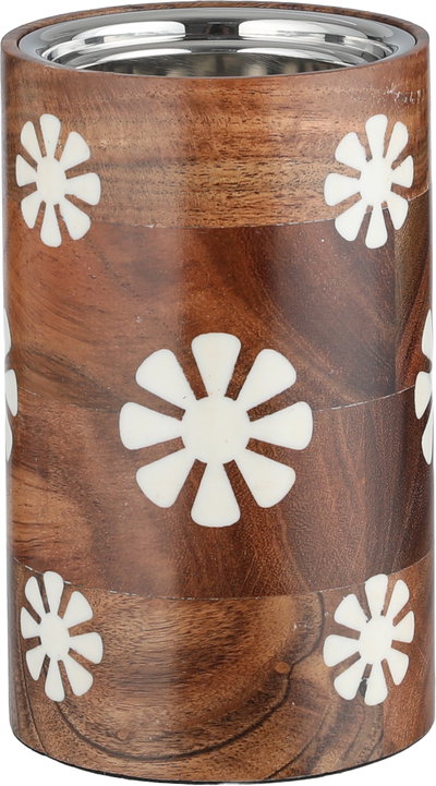 مبخرة ستانلس ستيل خشب السيف غاليري، نقش وردة، 9x9x15 سم - ابيض خشبي غامق product image 1