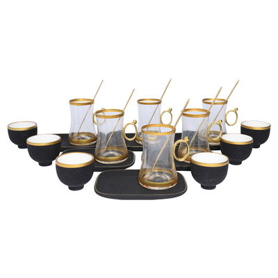 طقم تقديم شاي وقهوة زجاج السيف غاليري، نقش إسلامي، 24 قطعة - شفاف product image 1
