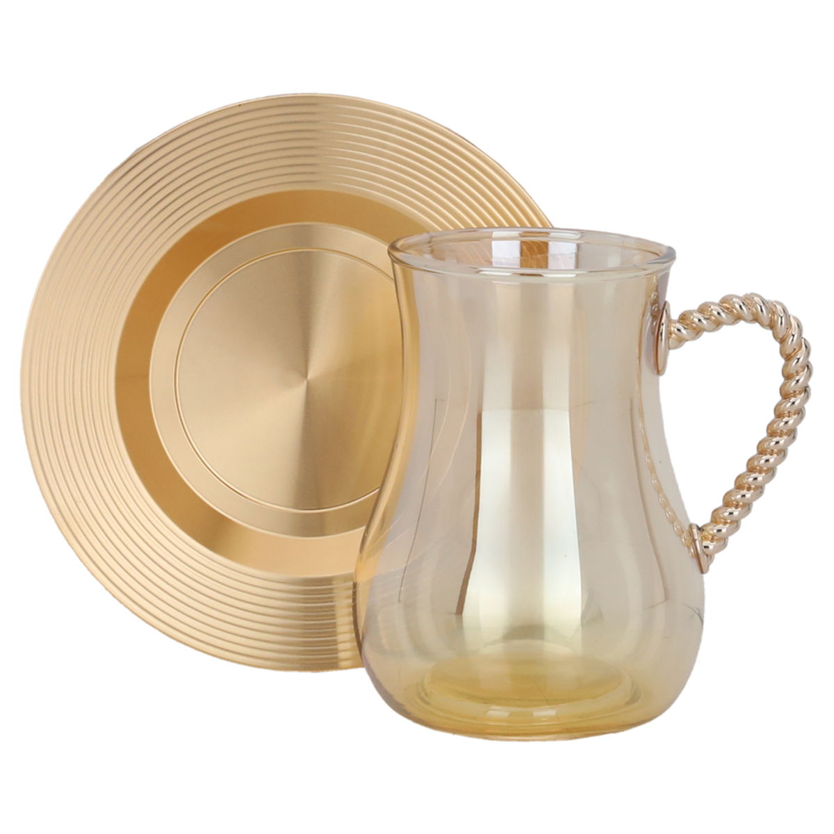 Amber Tea Cup Set Glass Plate, 12 Pieces, 200 ml - Gold product image