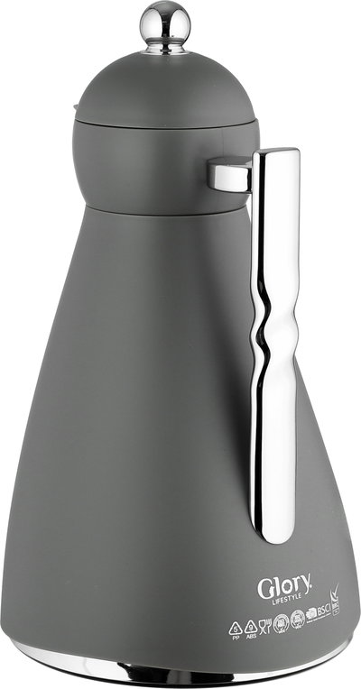 Noor Plastic Glory Thermos, 1 Liter, Glass Inner Container, Push Button, Silver Handle - Dark Gray product image 3