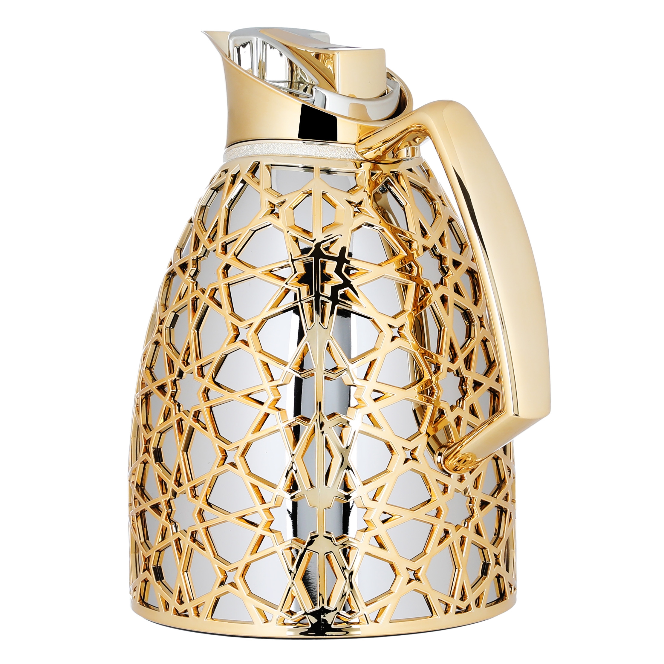 Al Saif Gallery Andalusia thermos set, 0.75/1 liter, Islamic inscription, glass inner case, plastic outer case - silver and gold product image 4