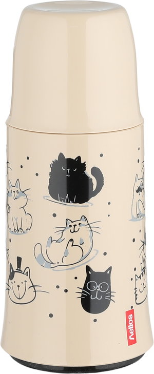 ترمس هيليوز، 0.25 لتر, خامة داخلية زجاج، نقش قطة - بيج اسود product image 2