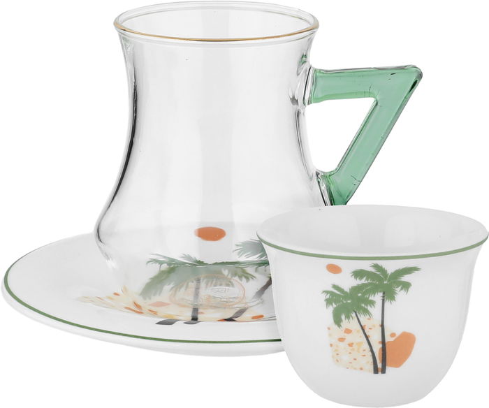 طقم تقديم شاي وقهوة زجاج وبورسلان السيف غاليري، 18 قطعة، يد أخضر- شفاف أبيض product image 3