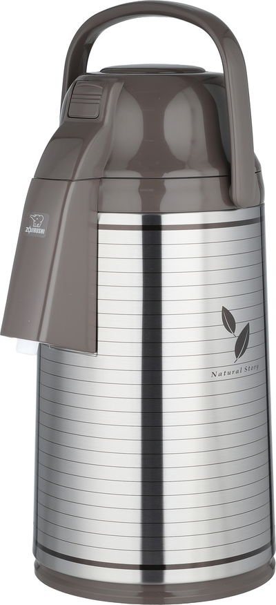 ترمس ابو فيل ياباني زوجرشي، 3 لتر، حافظة داخلية زجاج حراري، هيكل خارجي استيل، ضغاط، مفتاح تأمين، 360 درجة  - كابتشينو فضي product image 2