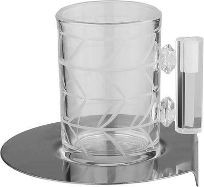 Al Saif Gallery Glass Cups and Tea Set, 18 Pieces, Stainless Steel Saucers, Floral Pattern - Clear Silver product image 3