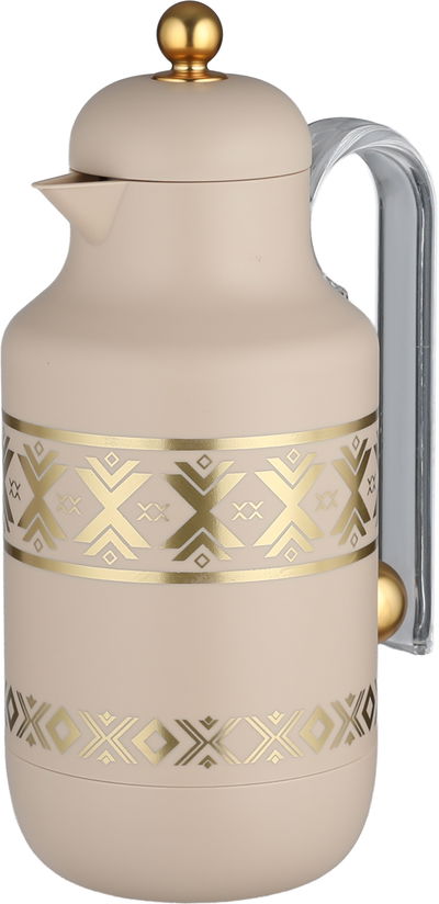 Al Saif Gallery Kkozami Thermos, 1 Liter, Glass Interior, Transparent Handle, Push-Button Lid - Beige Gold product image 3