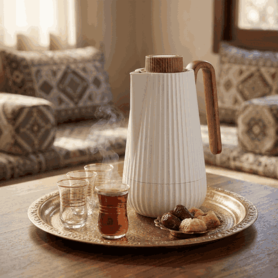 ترمس سمو جلوري، 0.7 لتر، يد خشبي، الخامة الداخلية زجاج، ضغاط - رمادي فاتح خشبي product image 6