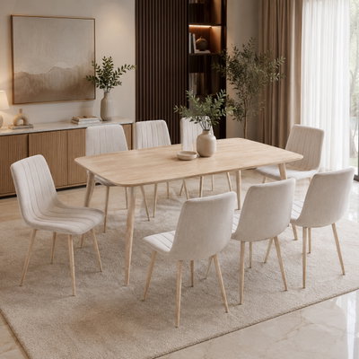 طاولة طعام خشب MDF مع 8 كراسي، 75×180×100 سم - بيج فاتح product image 1