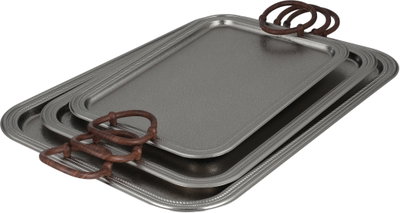 طقم صواني تقديم استيل الجهوري، 3 قطع - فضي product image 2