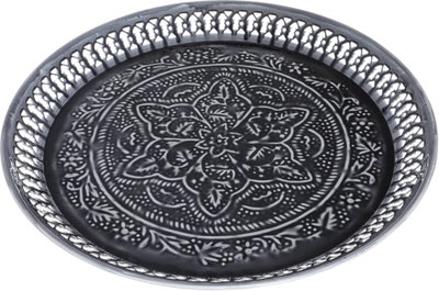 Al Saif Gallery Steel Tray, 40.5 x 40.5 x 4.5 cm, Round - Dark Gray product image 1