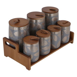طقم علب بهارات مع ستاند بورسلان السيف غاليري، 7 قطع - رمادي product image 2