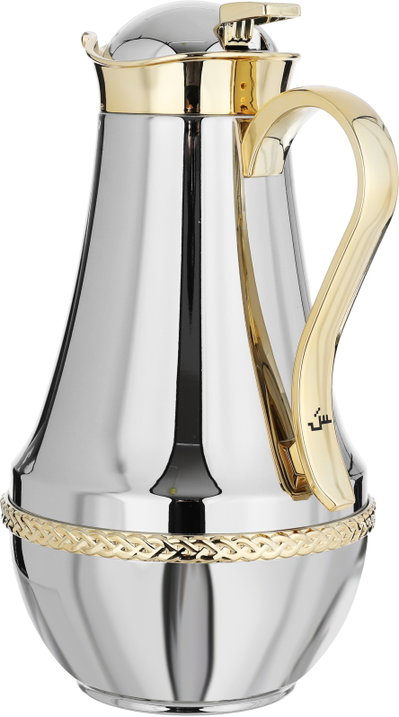 Al Saif Gallery Nouf thermos set, 0.7 / 1 liter, 2 pieces, thermal glass inner shell, stainless steel outer shell - silver gold product image 9