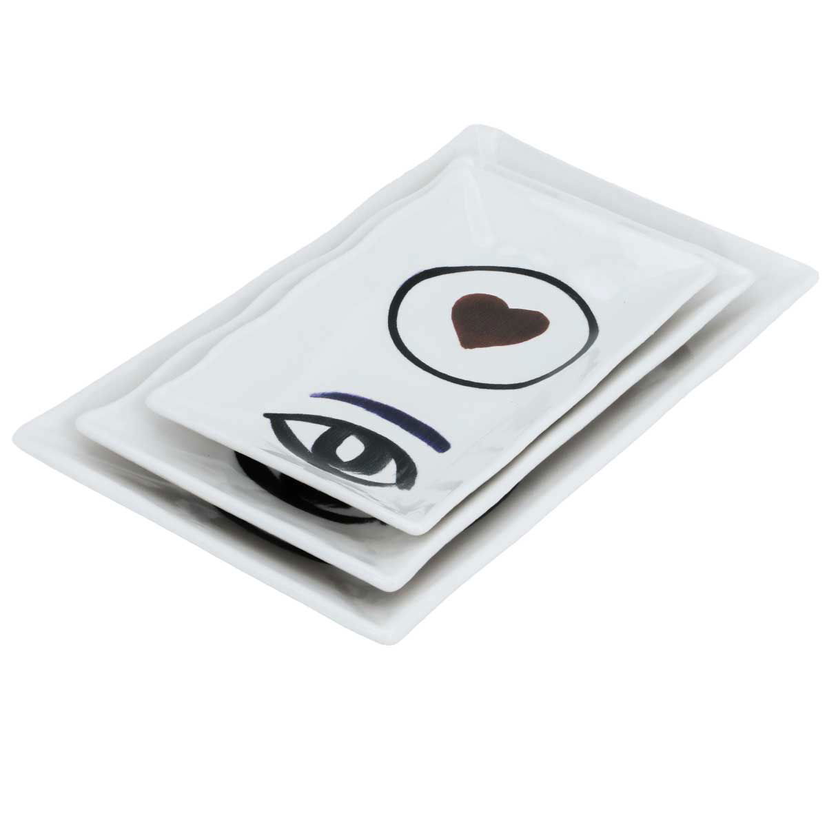Al Saif Gallery porcelain serving plate set, rectangular, eye and heart drawing, 3 pieces - white product image