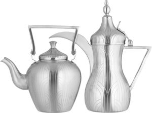 Al Saif Gallery Sulaiman 3 Stainless Steel Dallah and Jug Set, 2 Pieces, 1.4/2 Liters - Silver product image