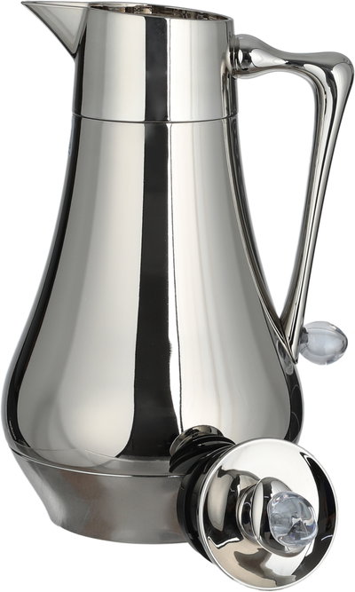 Al Saif Gallery Al Dana 2 Thermos Set, 1/1 Liter, 2 Pieces, Glass Inner Container, Stainless Steel Outer Body, Push Button - Transparent Shiny Silver product image 6