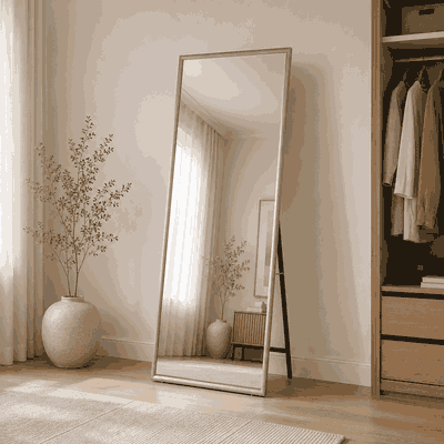 مراية ستاند زجاج، 180×70 سم، ستاند معدن، اطار خشب MDF - رمادى product image 3