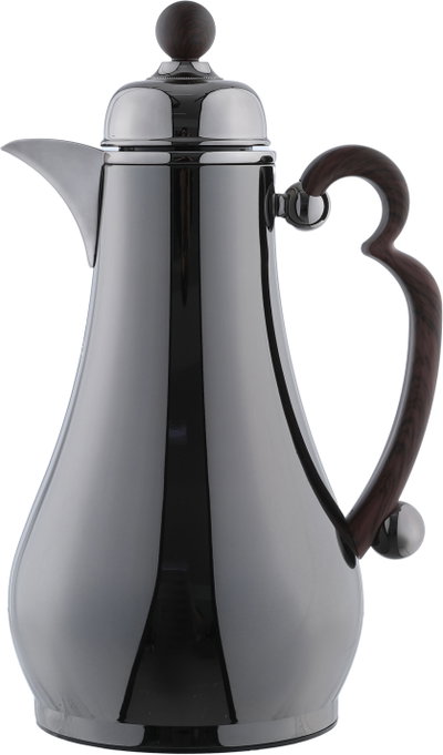 Al Saif Gallery Asalah Thermos Set, 2 pieces, 1/1 liter, glass interior, dark wood handle, push-button - black product image 7