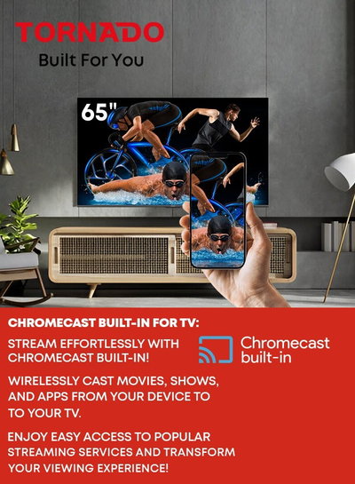 Tornado 65UA3400G 65-inch Frameless Smart TV, 4K UHD, Google Play - Black product image 4