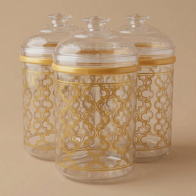 طقم علب بهارات بلاستيك السيف غاليري، دائري، 3 قطع - ذهبي product image 1