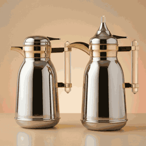 طقم ترامس شهد السيف غاليري، 1 / 1 لتر، بيد شفاف، قطعتين، حافظة داخلية زجاج حراري، هيكل خارجي استيل - فضي ذهبي product image