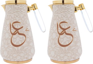Al Saif Gallery Alia thermos set, 0.75/1 liter, two pieces, thermal glass inner shell, steel outer shell - beige with gold product image 2