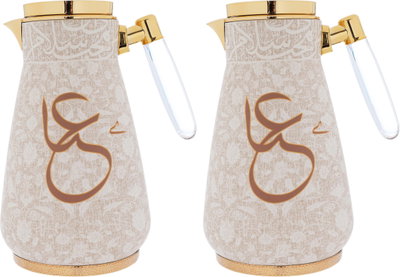 Al Saif Gallery Alia thermos set, 0.75/1 liter, two pieces, thermal glass inner shell, steel outer shell - beige with gold product image 2